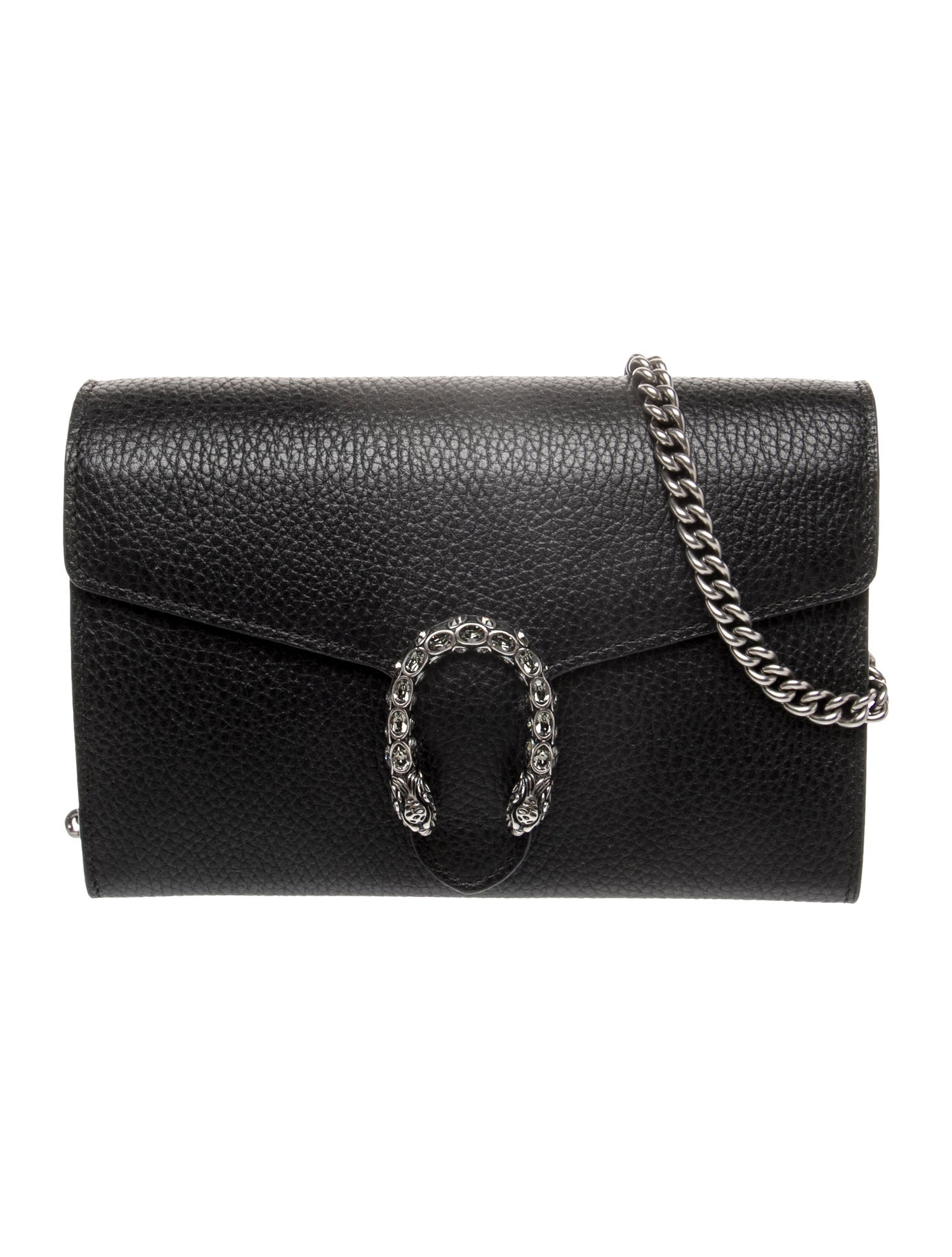 Gucci Calfskin Mini Dionysus Chain Wallet Black Dionysus Accent French Purse