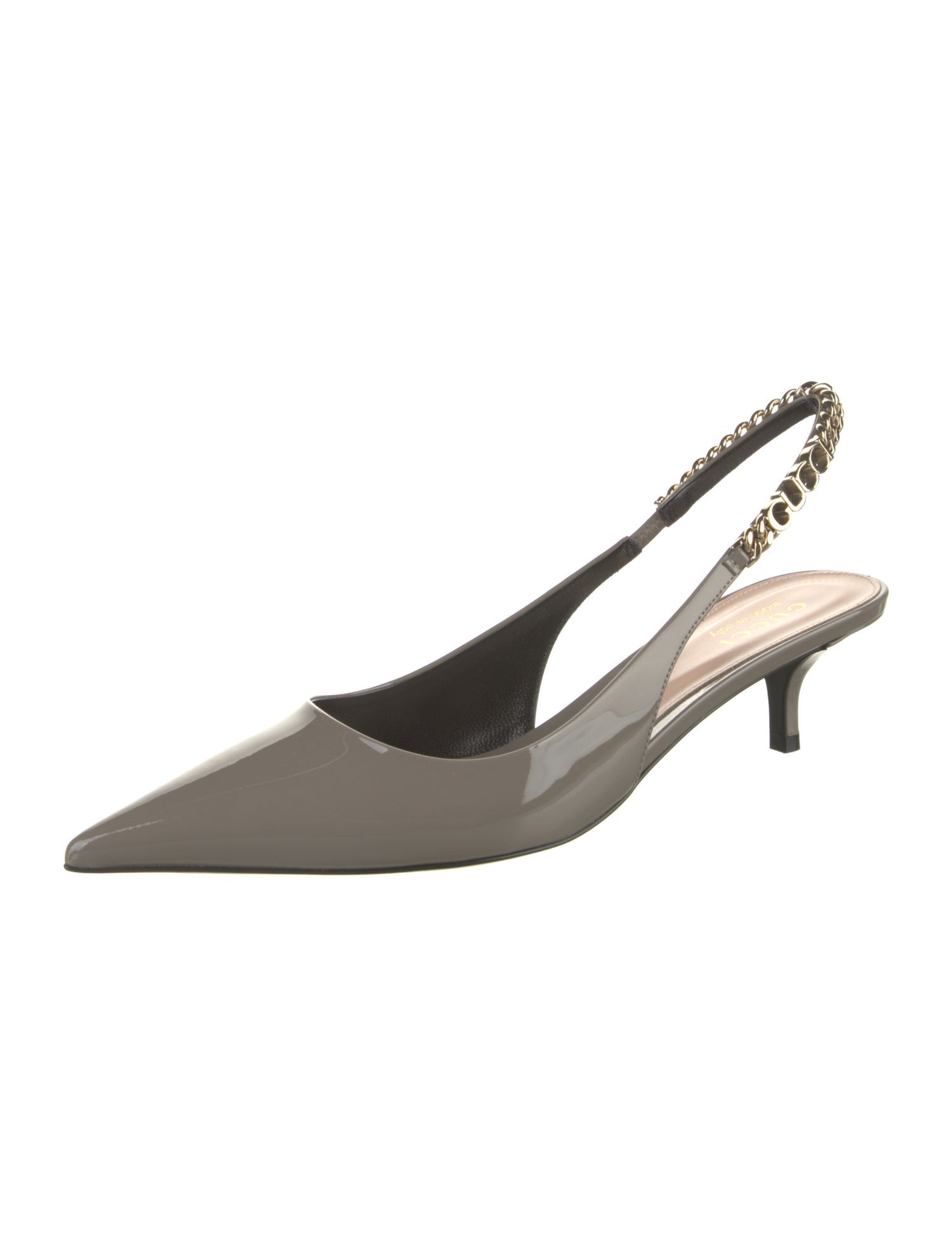 Gucci Patent Leather Chain-Link Accents Slingback Pumps