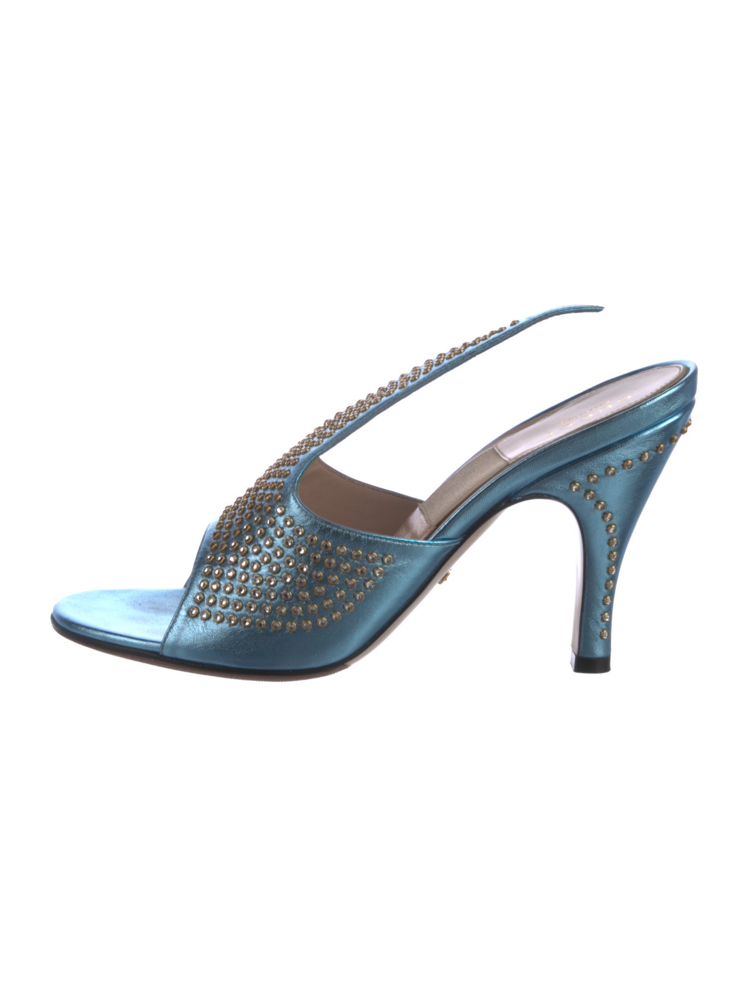 Gucci Leather Crystal Embellishments Slingback Sandals