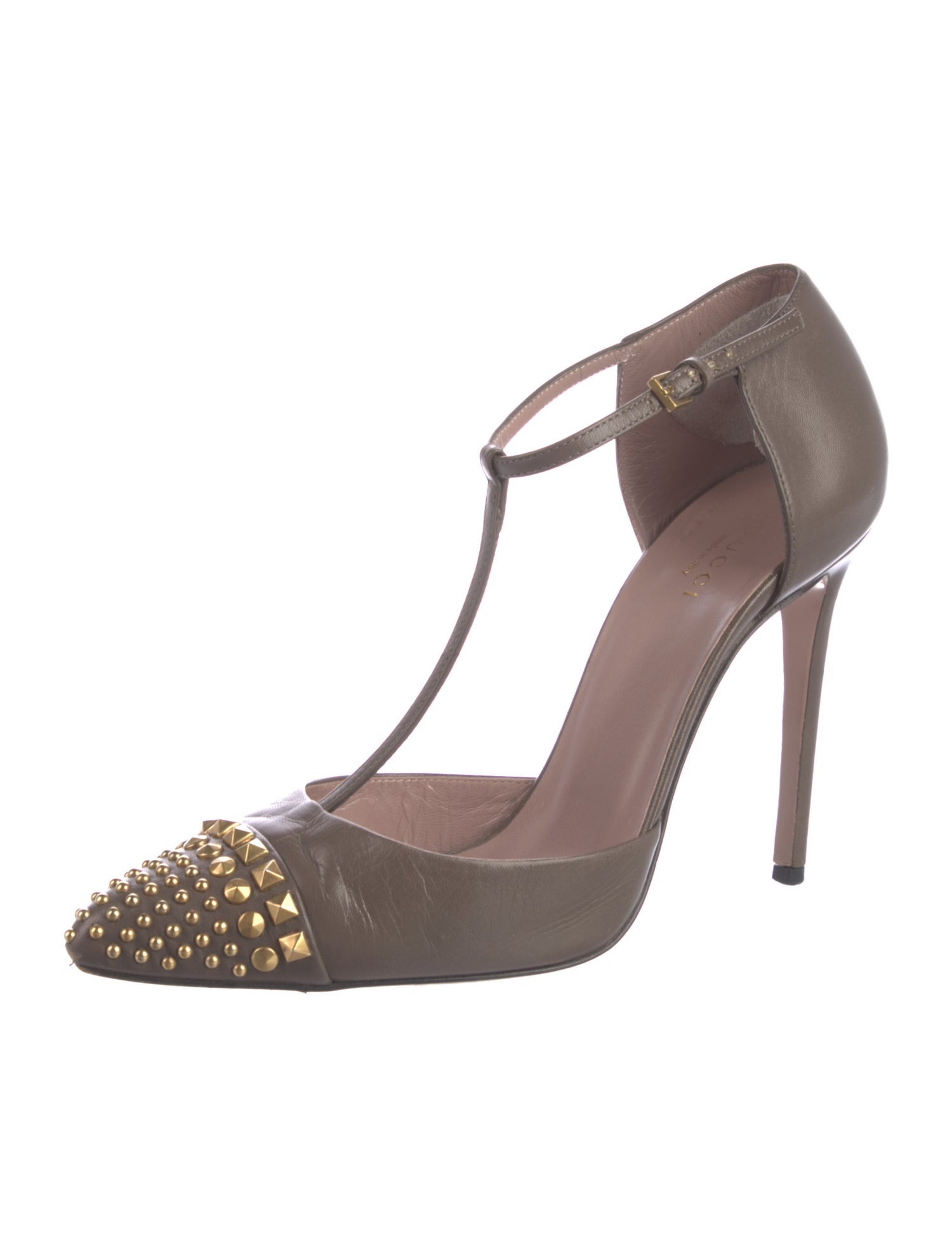 Gucci Leather Studded Accents T-Strap Pumps