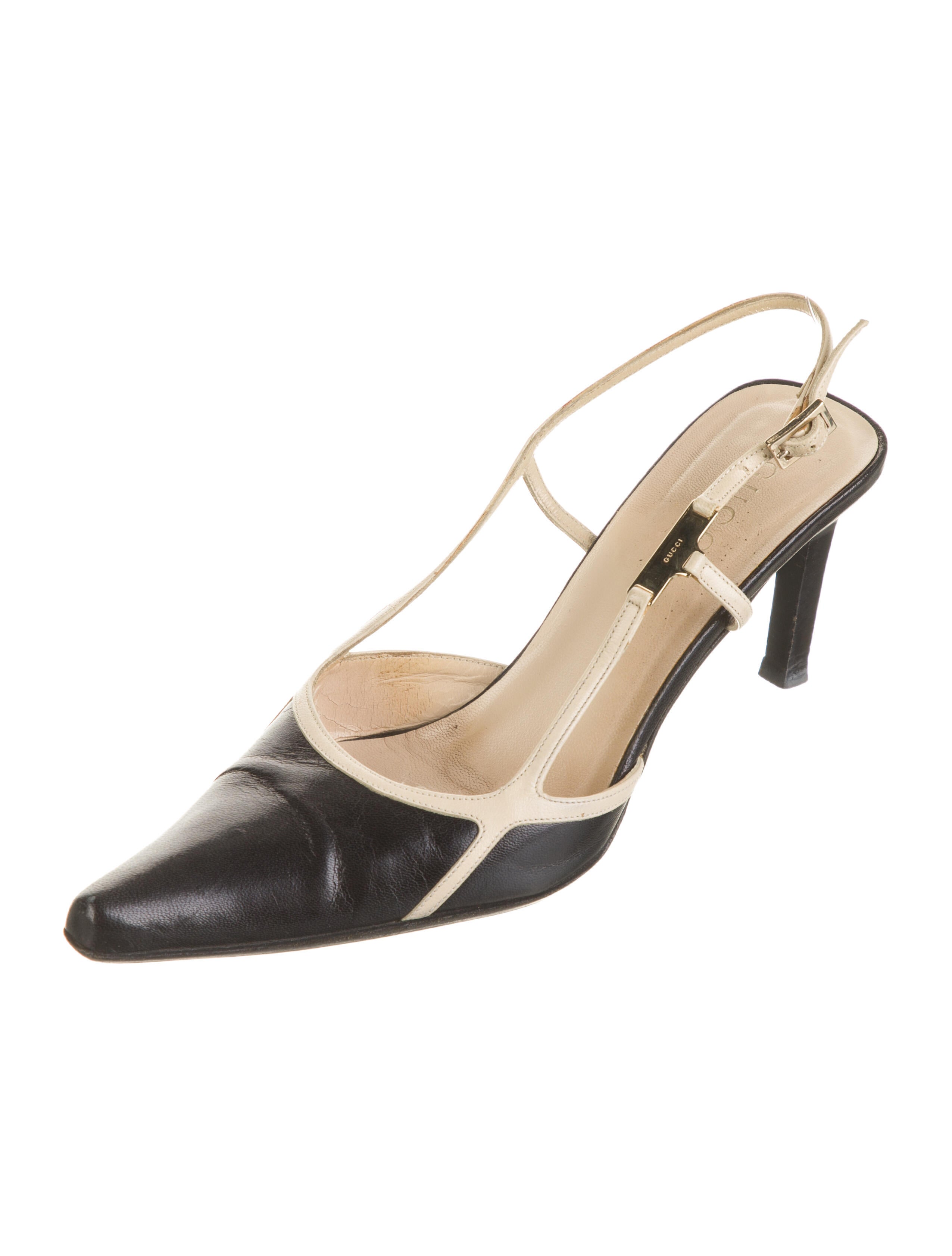 Gucci Leather Colorblock Pattern Slingback Pumps