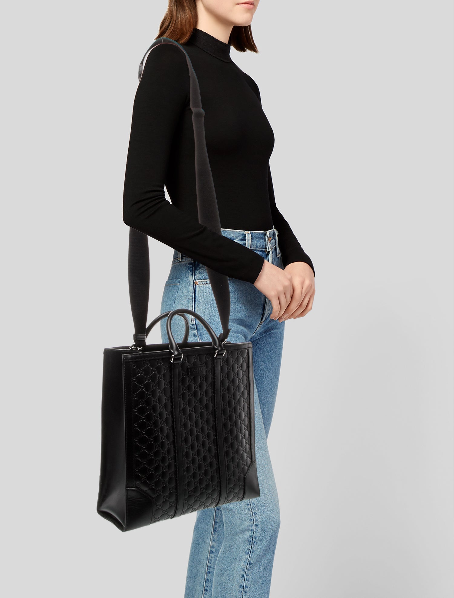 Gucci Leather Black Rubber Effect ssima Leather Tote