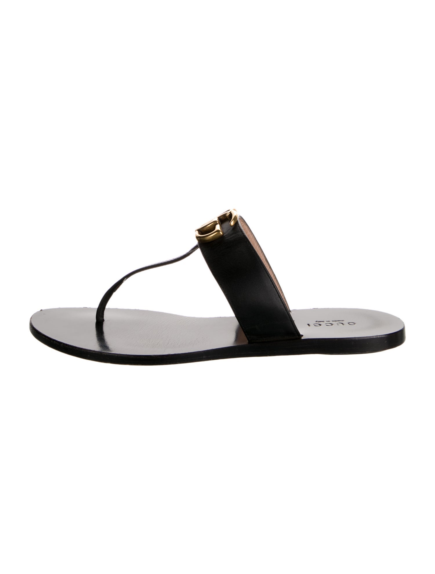 Gucci Double G Logo Leather T-Strap Sandals