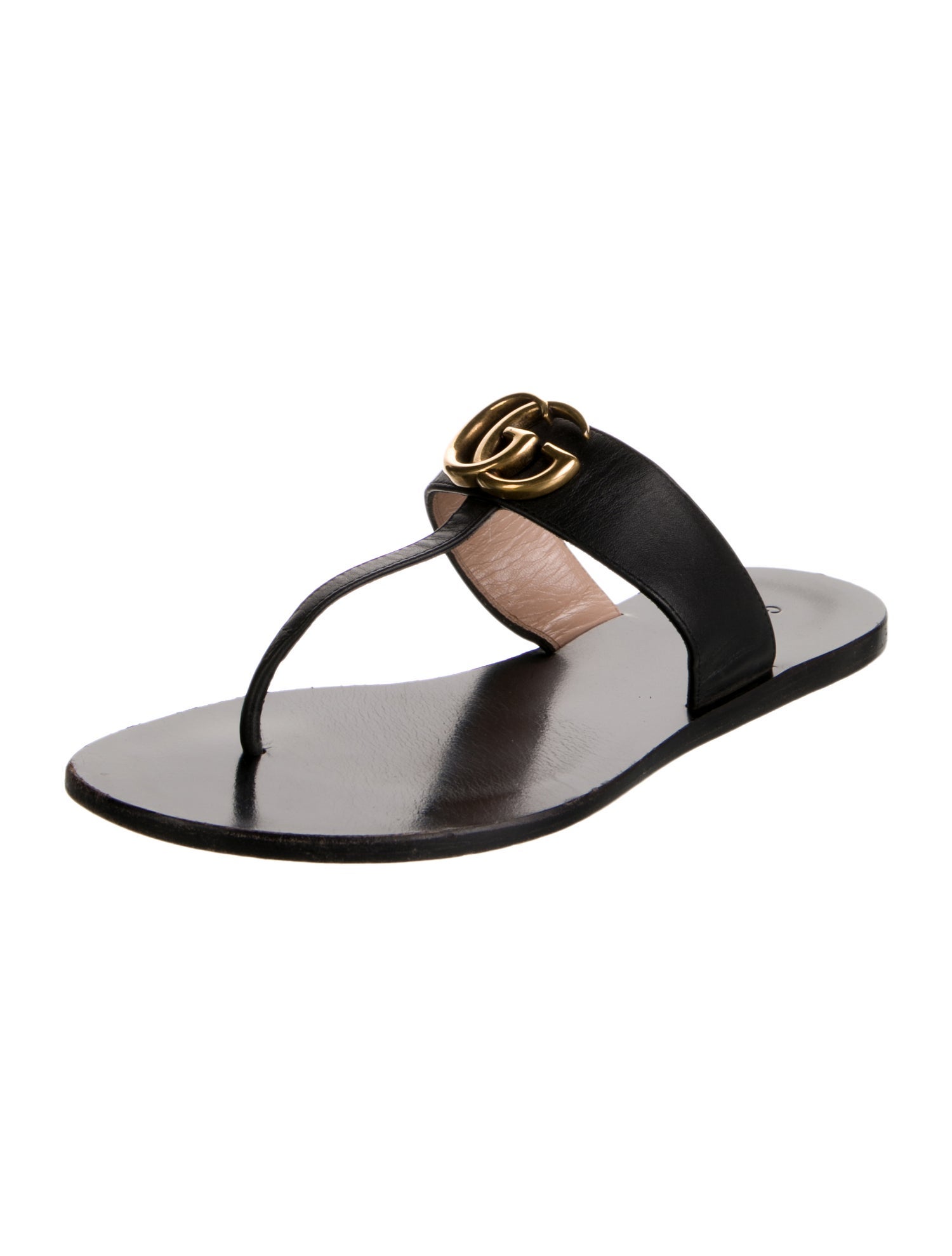 Gucci Double G Logo Leather T-Strap Sandals