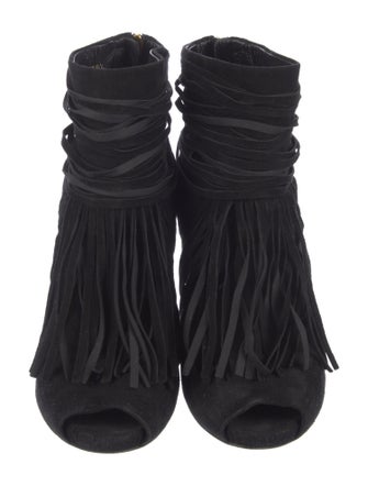 Gucci Suede Fringe Trim Accent Boots