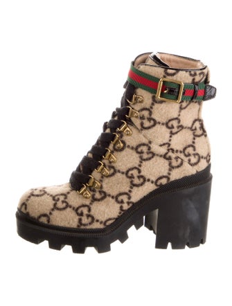 Gucci Web Accent Wool Combat Boots