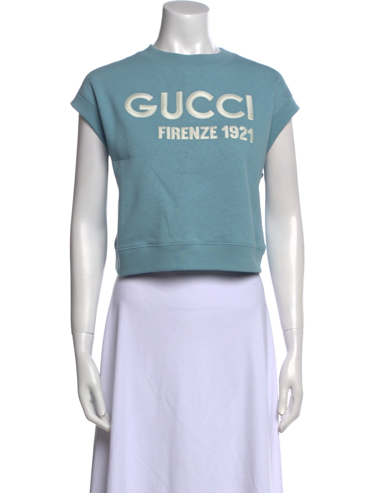 Gucci Graphic Print Crew Neck Crop Top