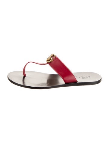 Gucci Sandals Double G Logo Leather Flip Flops IT 37 | 7
