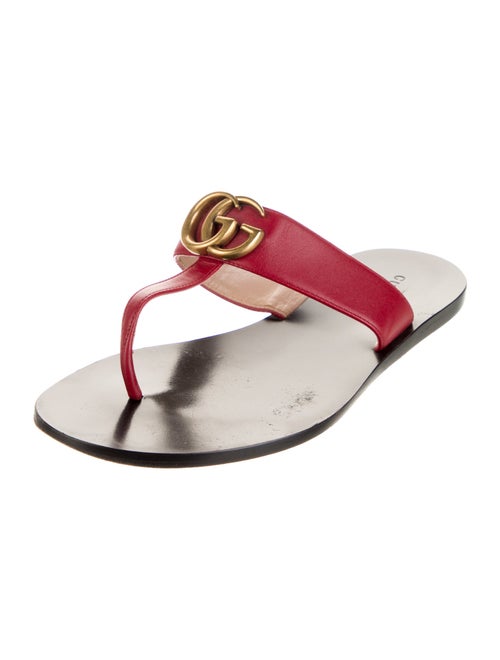 Gucci Double G Logo Leather Flip Flops