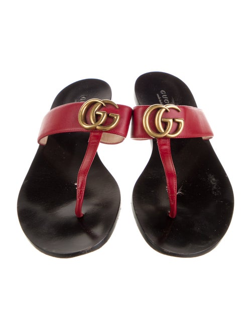 Gucci Double G Logo Leather Flip Flops