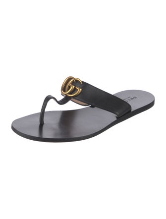 Gucci Double G Logo Leather Slides