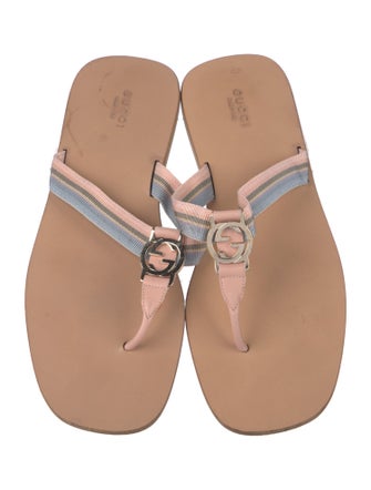 Gucci Web Accent Canvas T-Strap Sandals