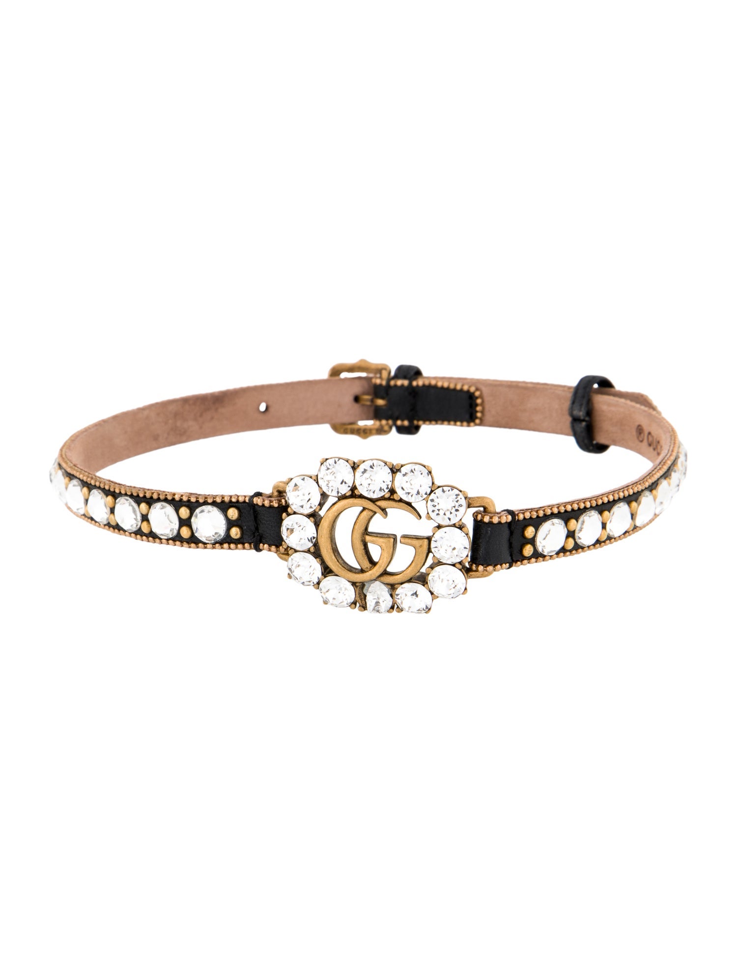 Gucci Crystal & Leather Double G Choker Necklace