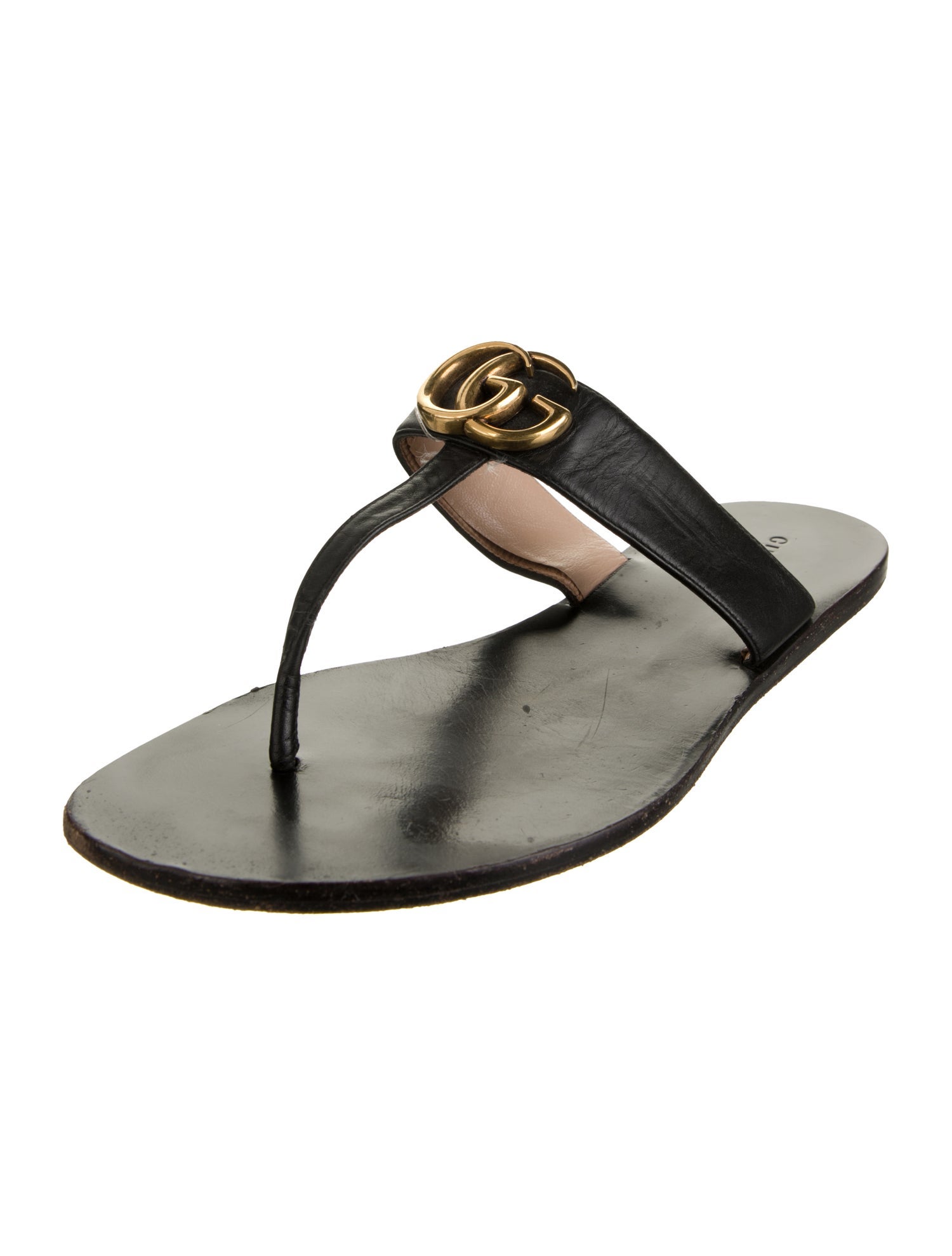 Gucci Double G Logo Leather Slides