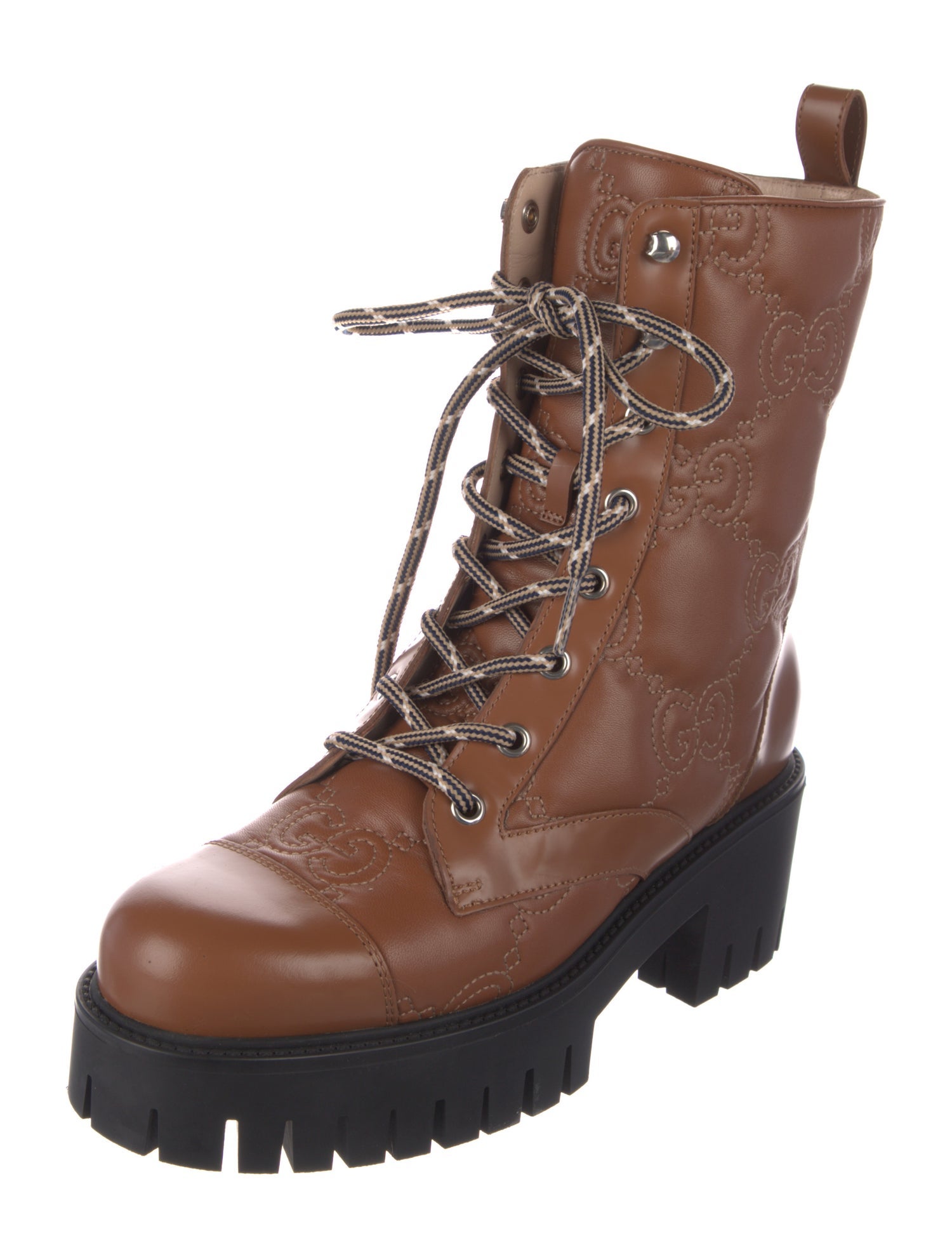 Gucci GG Logo Leather Combat Boots