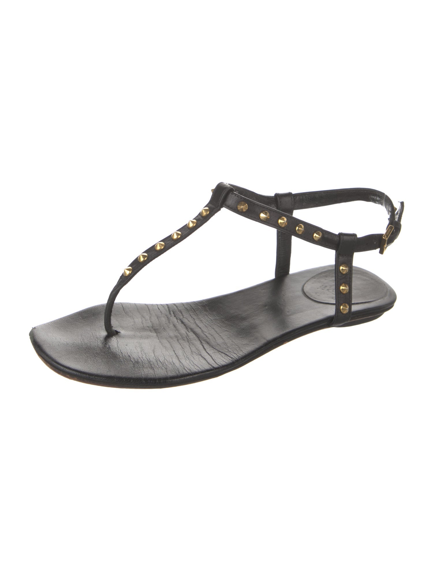 Gucci Leather Studded Accents T-Strap Sandals