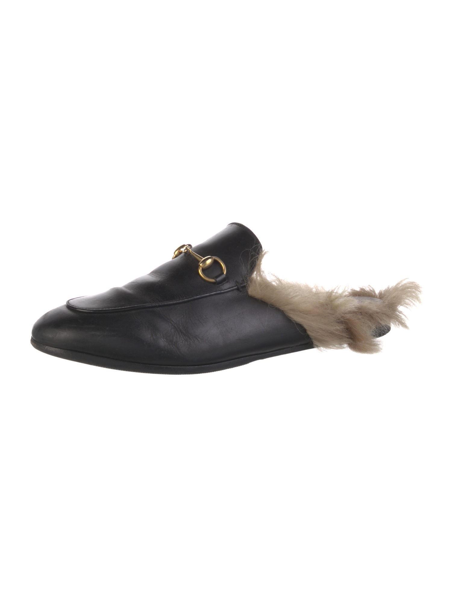 Gucci Leather Fur Trim Mules