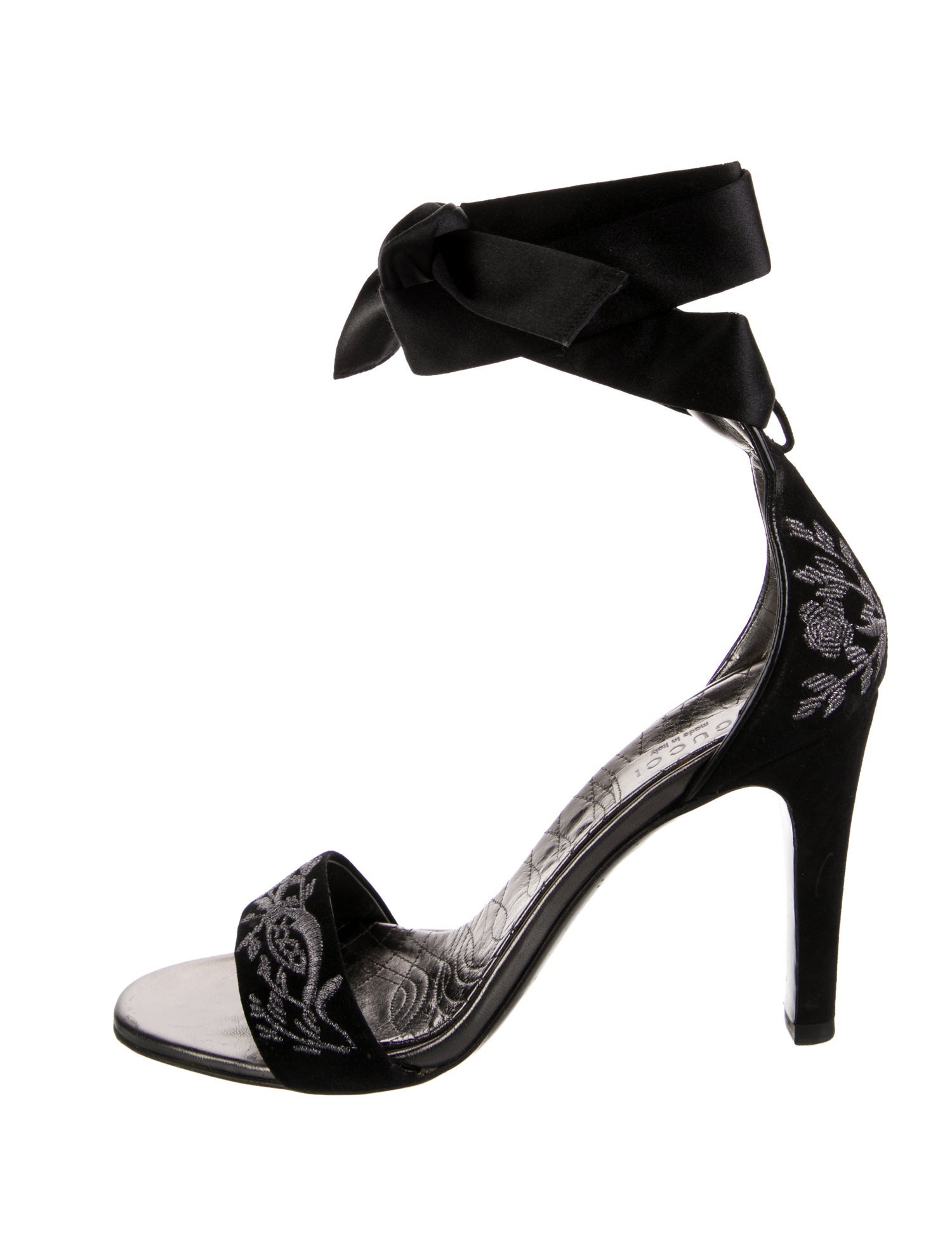 Gucci Suede Embroidered Accent Sandals