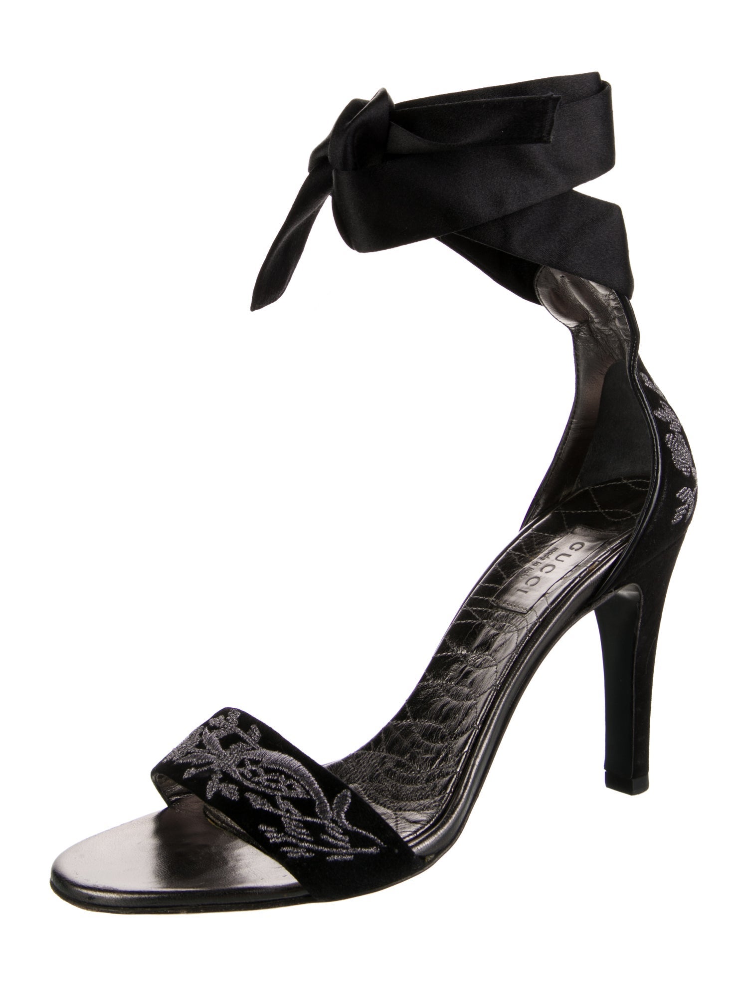 Gucci Suede Embroidered Accent Sandals