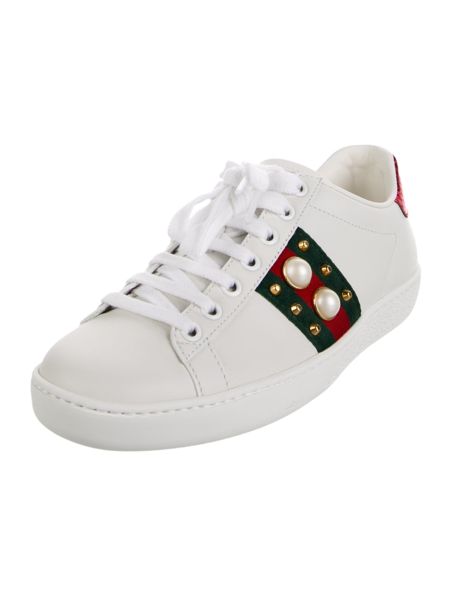 Gucci Faux Pearl Accents Leather Sneakers w/ Tags