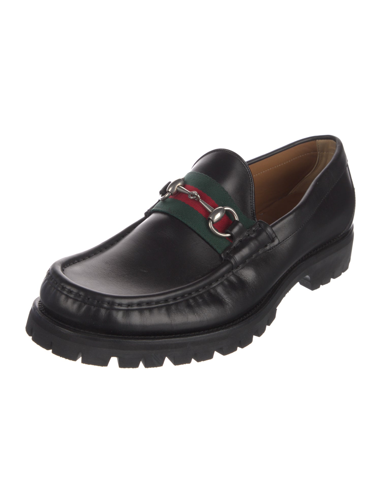Gucci Web Accent Leather Loafers