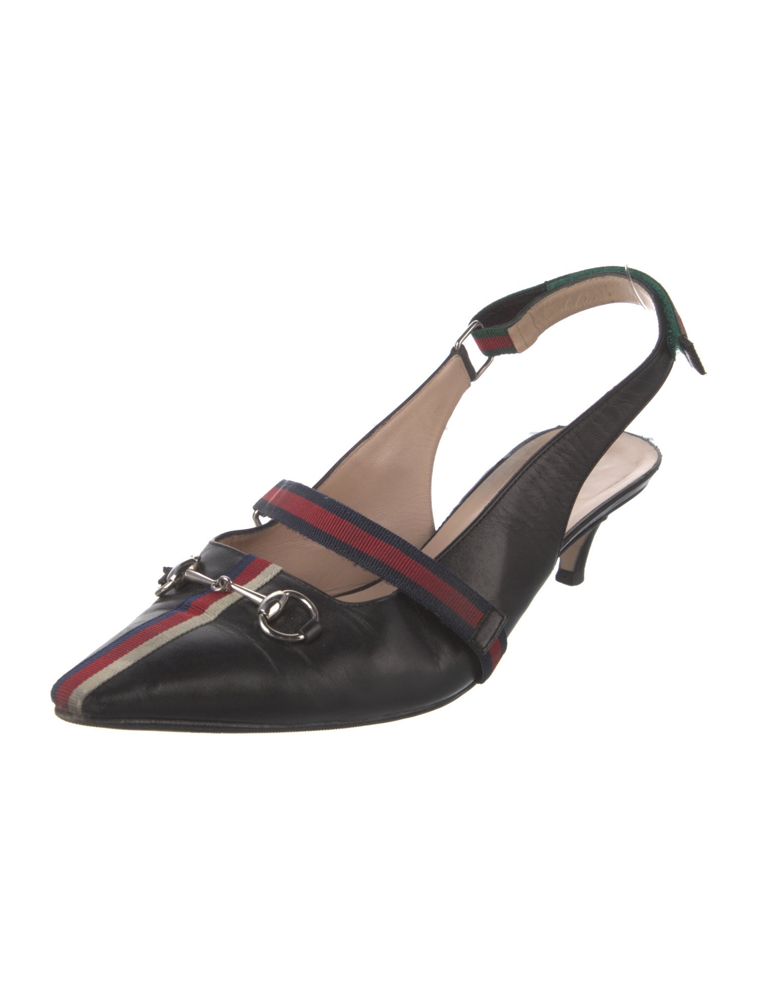Gucci Web Accent Leather Slingback Pumps