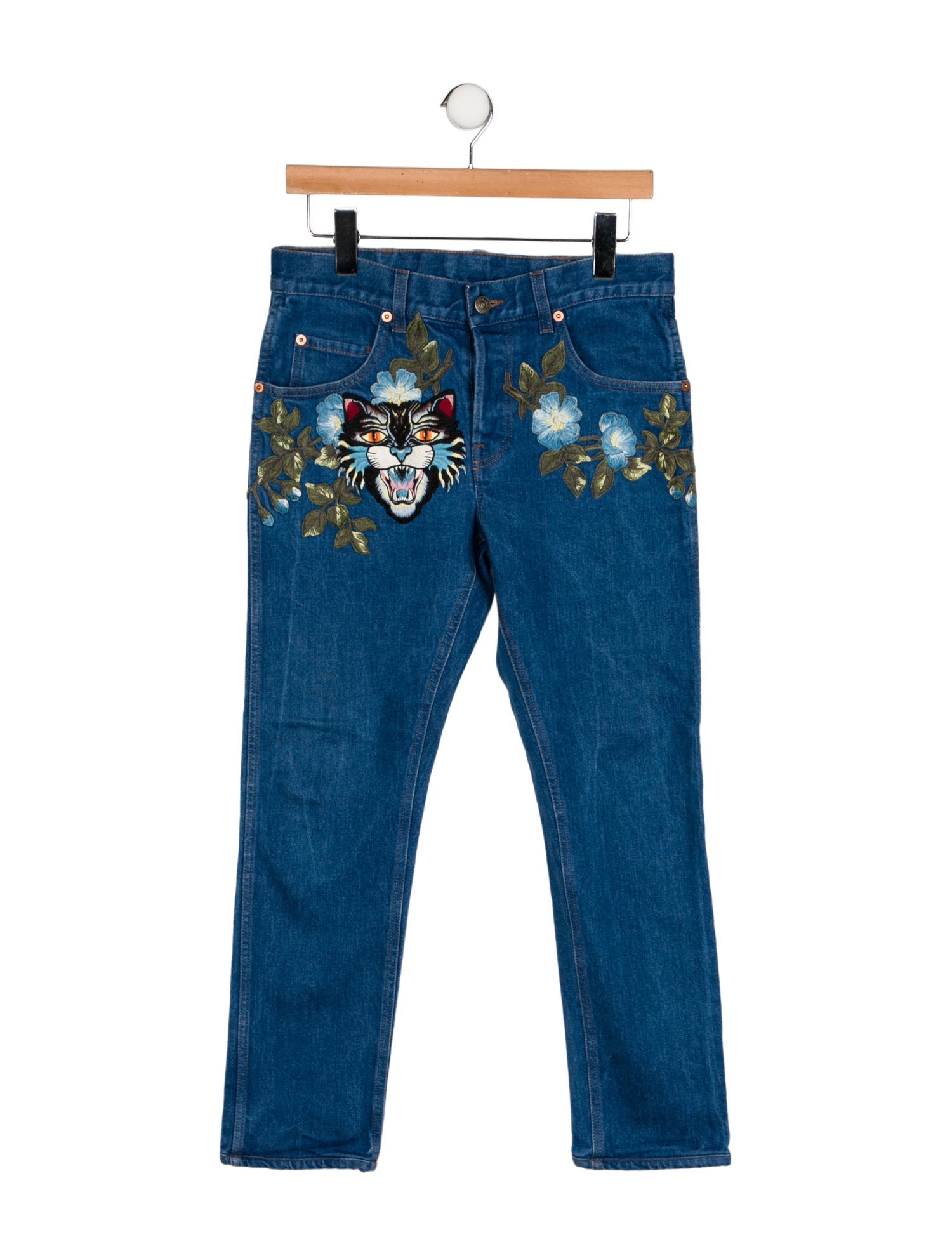 Gucci Floral Angry Cat Slim Fit Jeans