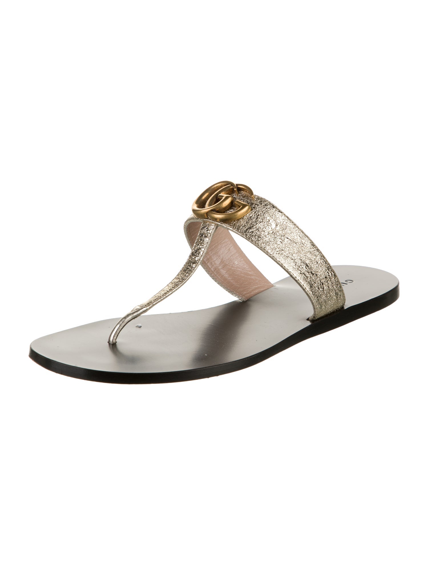 Gucci Double G Logo Leather T-Strap Sandals