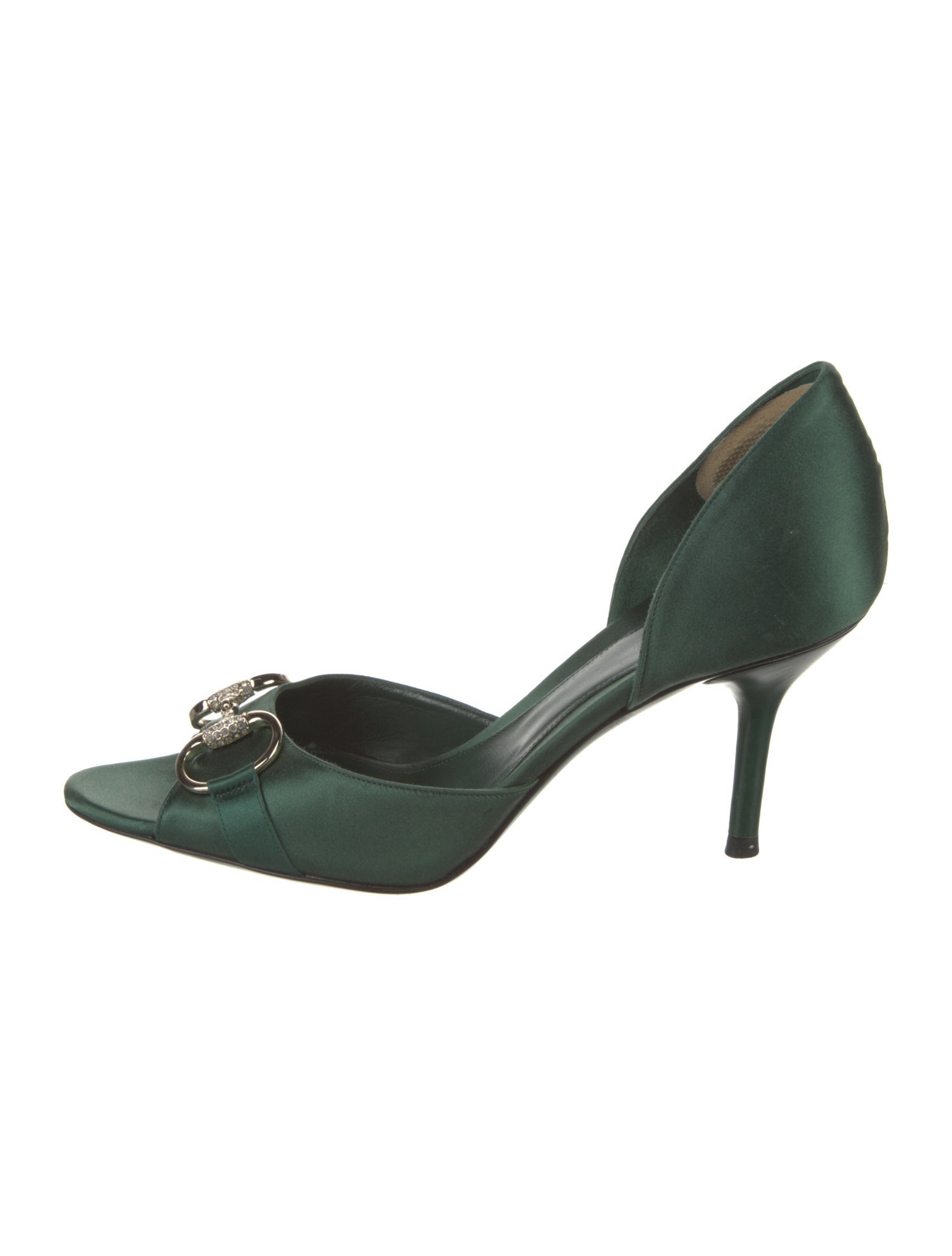 Gucci Horsebit Accent Satin D'Orsay Pumps