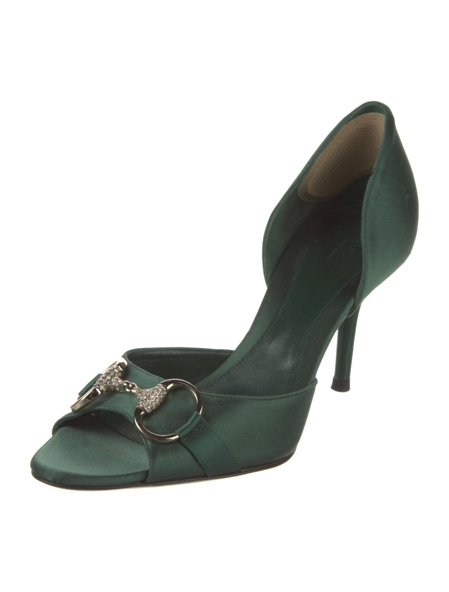 Gucci Horsebit Accent Satin D'Orsay Pumps