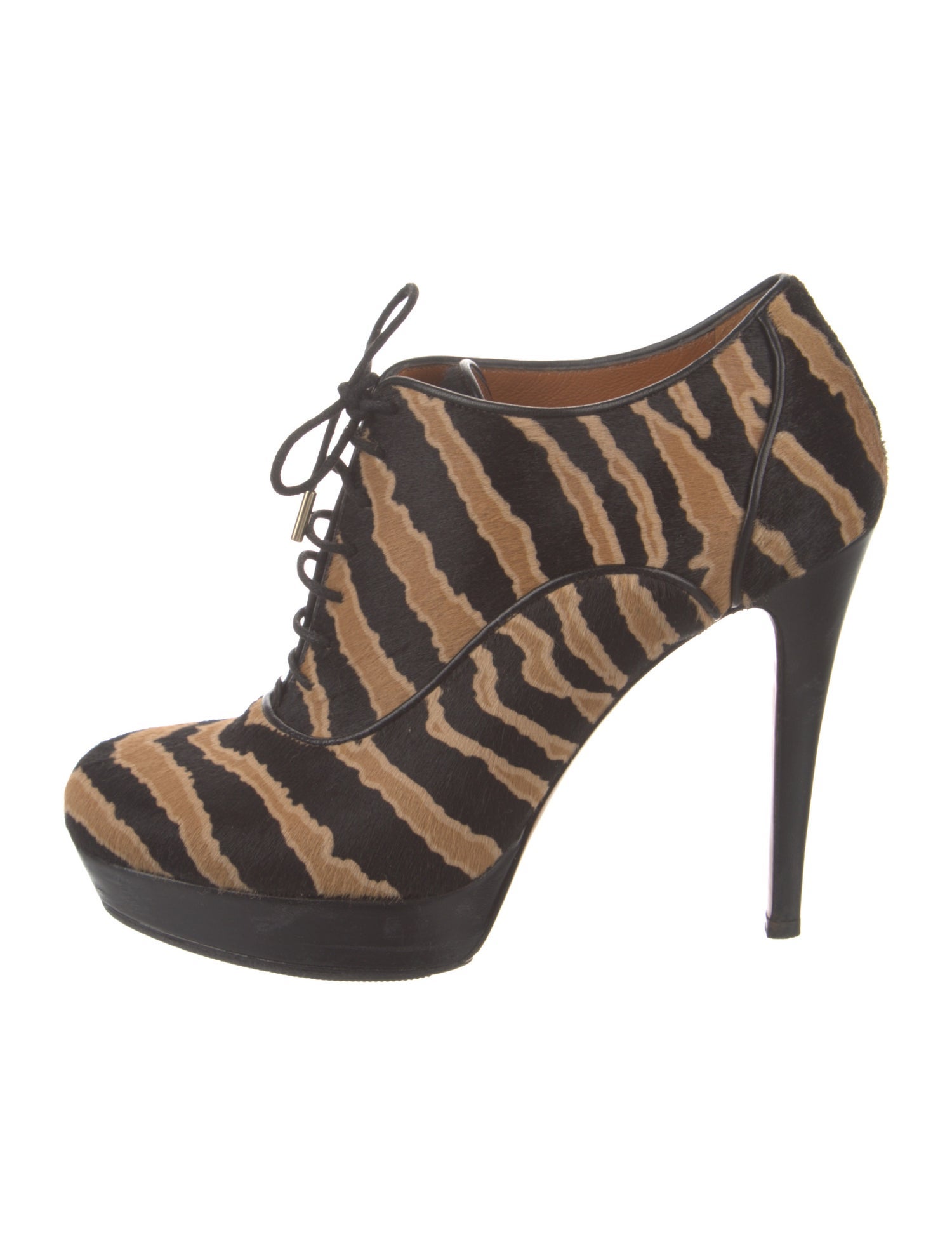 Gucci Ponyhair Animal Print Lace-Up Boots