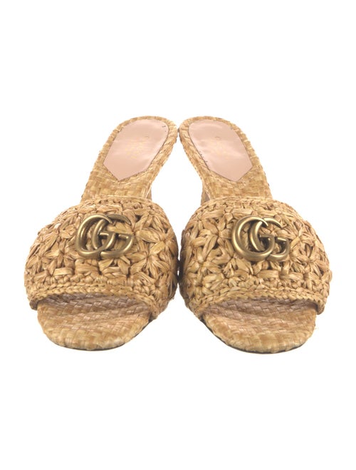 Gucci Double G Logo Raffia Slides