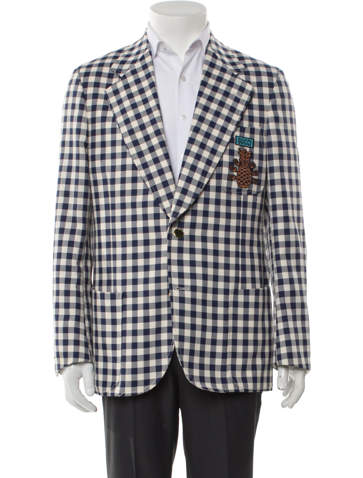 Gucci Plaid Print Embroidered Accent Blazer