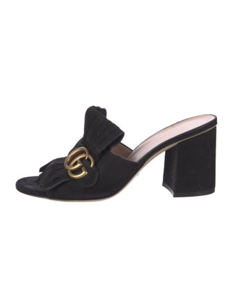 Gucci Double G Logo Suede Slides
