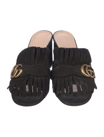 Gucci Double G Logo Suede Slides