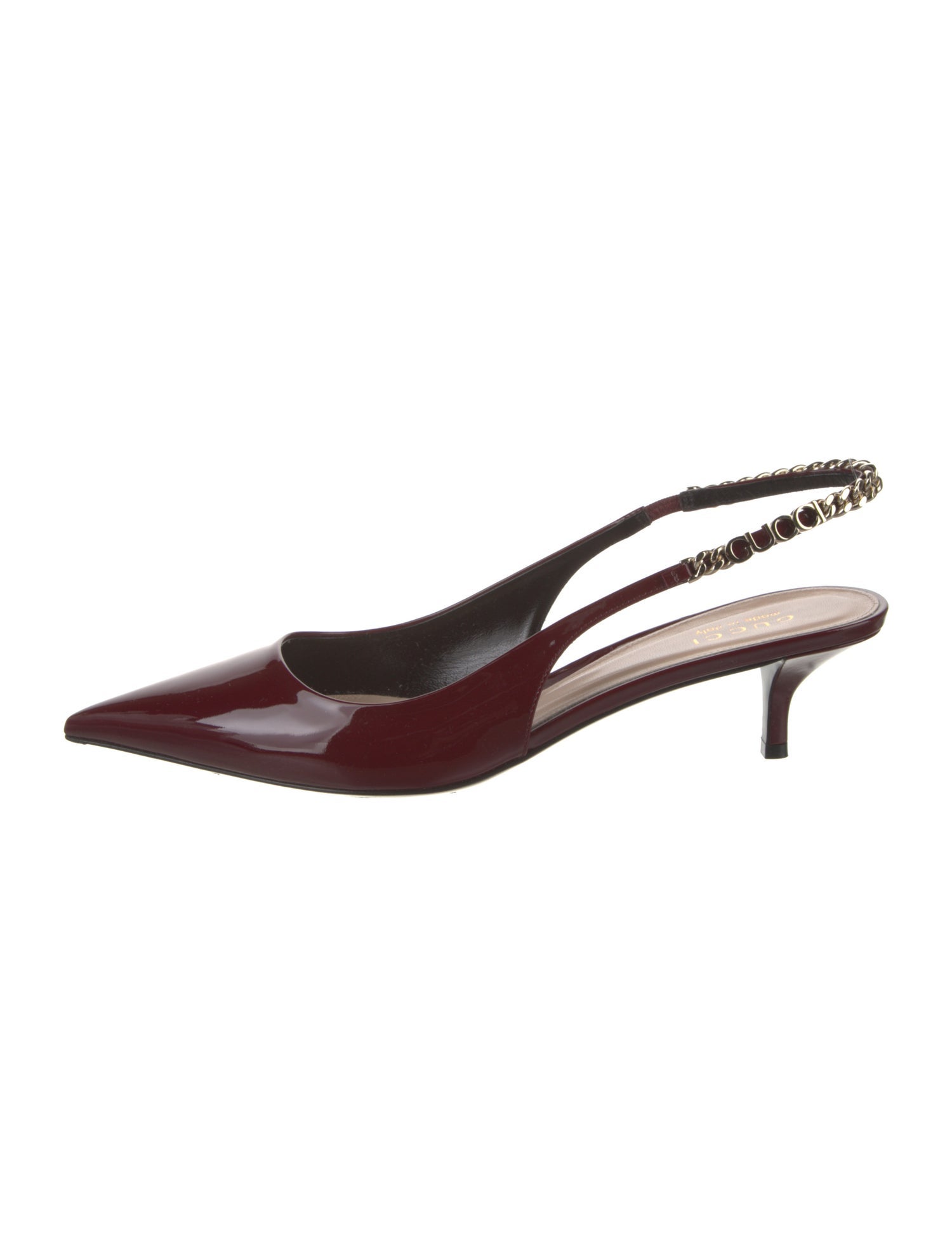 Gucci Patent Leather Chain-Link Accents Slingback Pumps