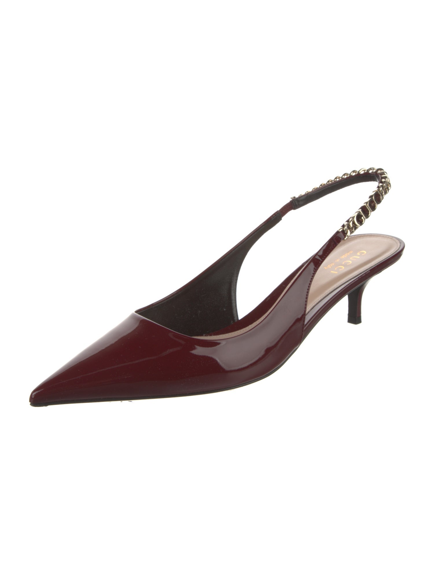 Gucci Patent Leather Chain-Link Accents Slingback Pumps
