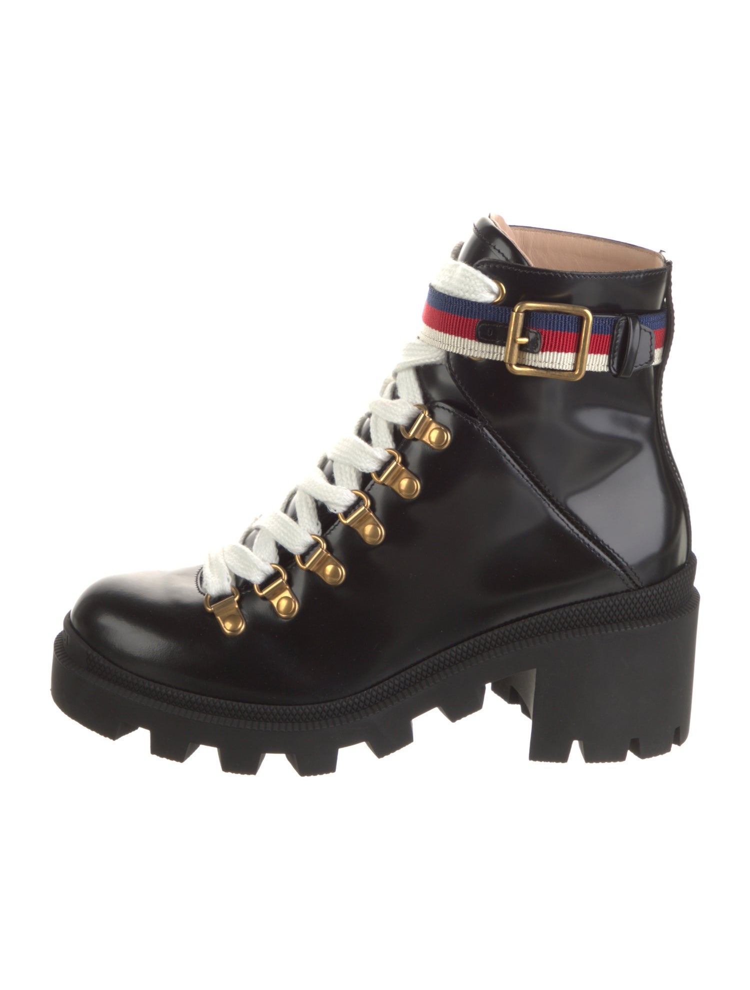 Gucci Sylvie Web Accent Leather Combat Boots