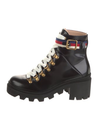 Gucci Sylvie Web Accent Leather Combat Boots