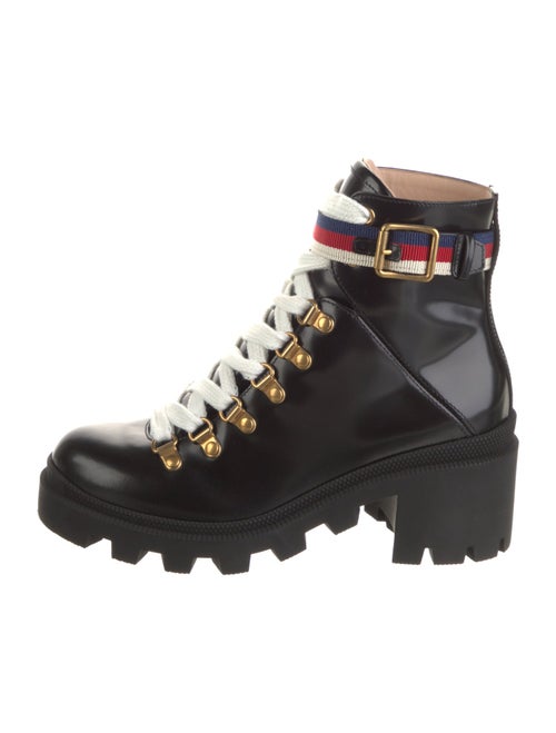 Gucci Sylvie Web Accent Leather Combat Boots