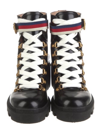 Gucci Sylvie Web Accent Leather Combat Boots
