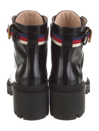 Gucci Sylvie Web Accent Leather Combat Boots