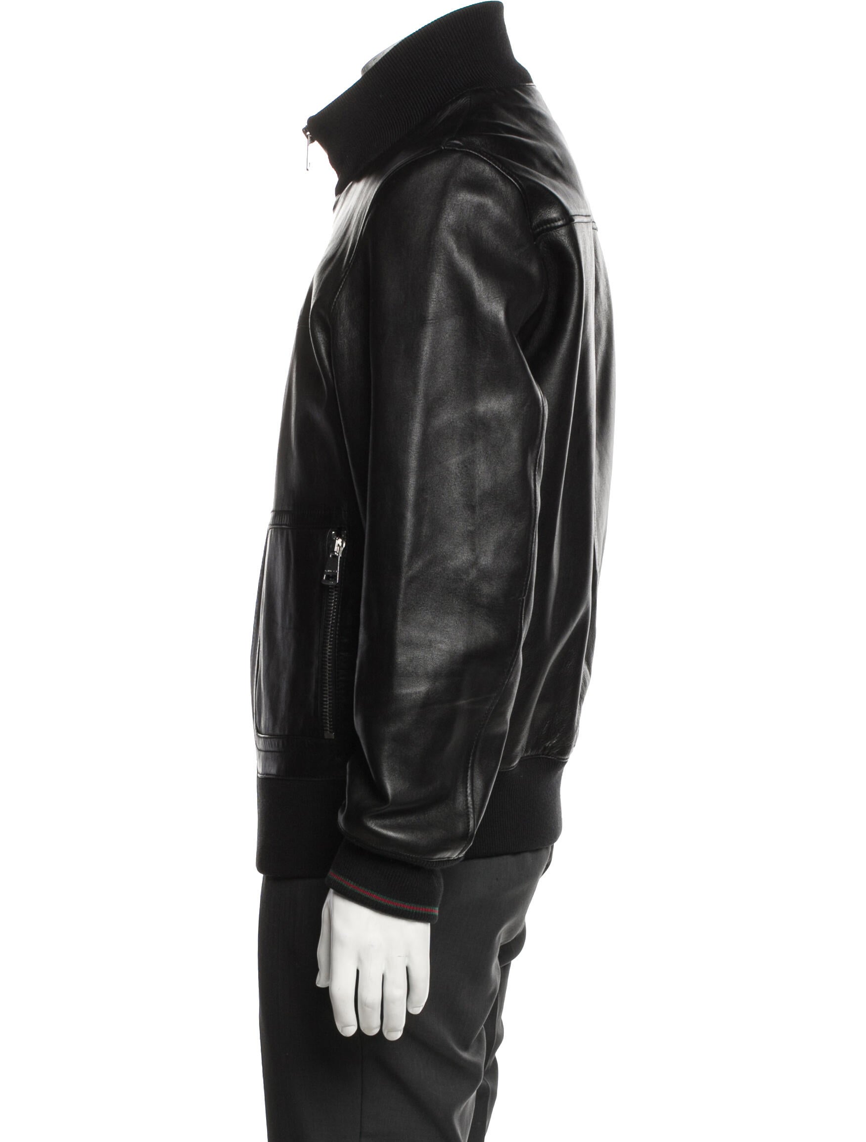 Gucci Web Accent Leather Bomber Jacket