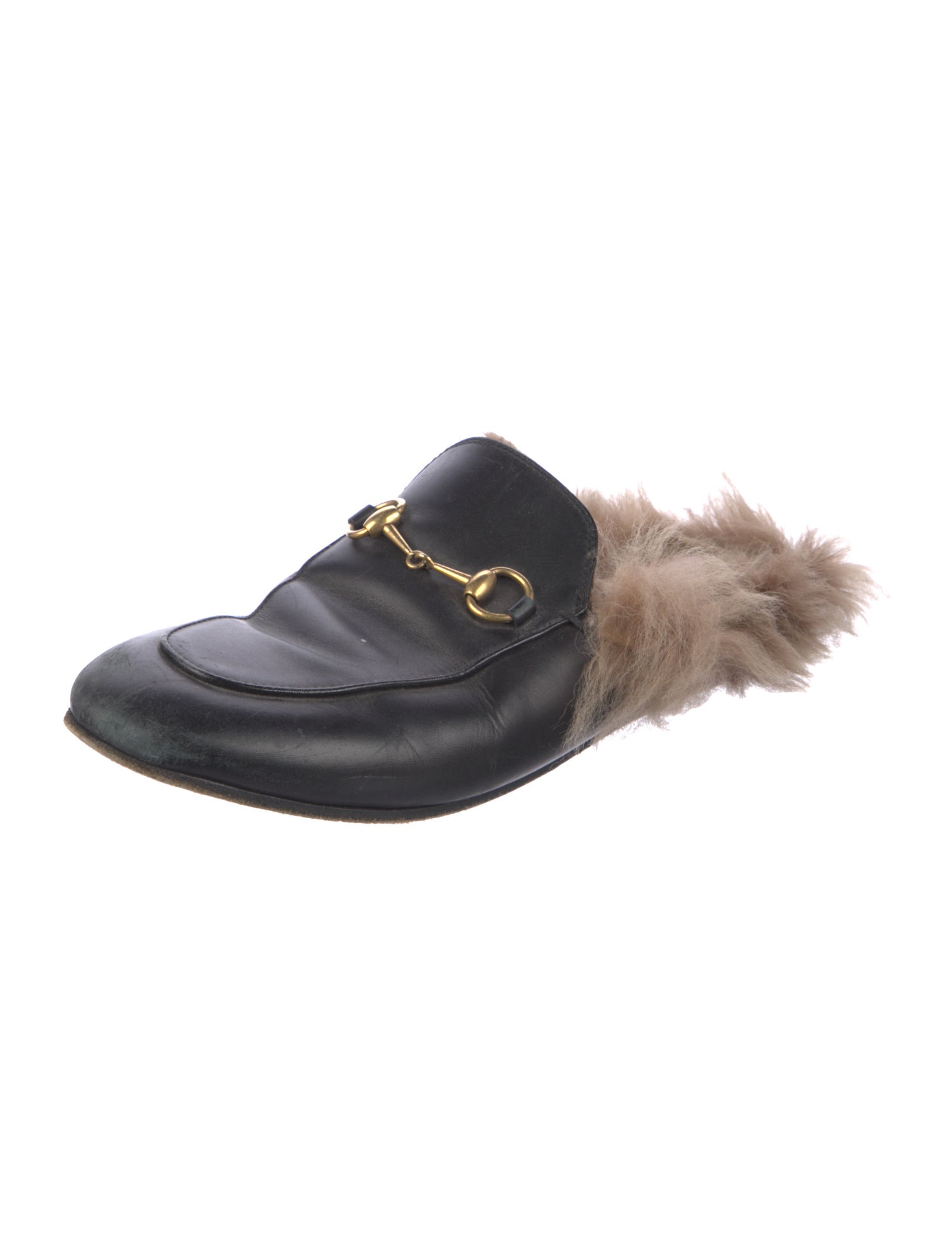 Gucci Leather Fur Trim Mules