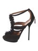 Gucci Suede Fringe Trim Accent T-Strap Sandals