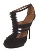 Gucci Suede Fringe Trim Accent T-Strap Sandals