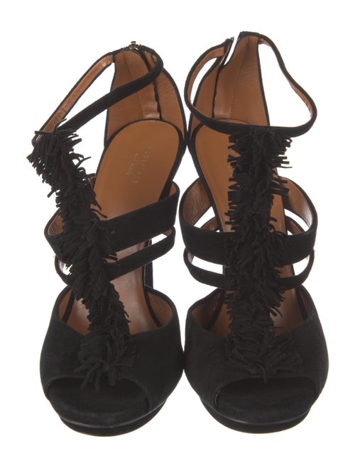 Gucci Suede Fringe Trim Accent T-Strap Sandals