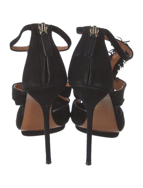 Gucci Suede Fringe Trim Accent T-Strap Sandals