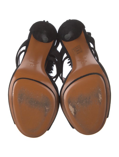 Gucci Suede Fringe Trim Accent T-Strap Sandals