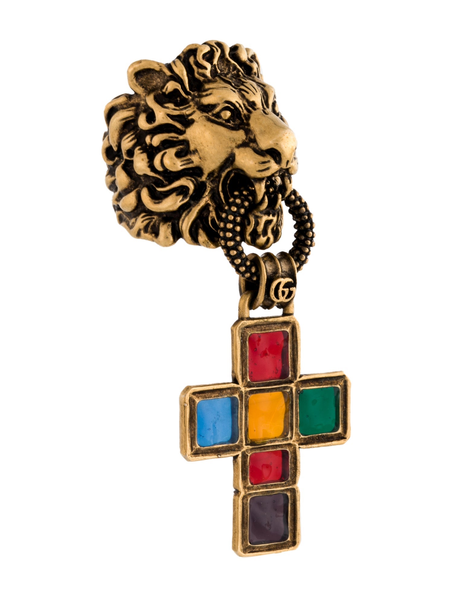 Gucci Enamel Lion Head Cross Cocktail Ring